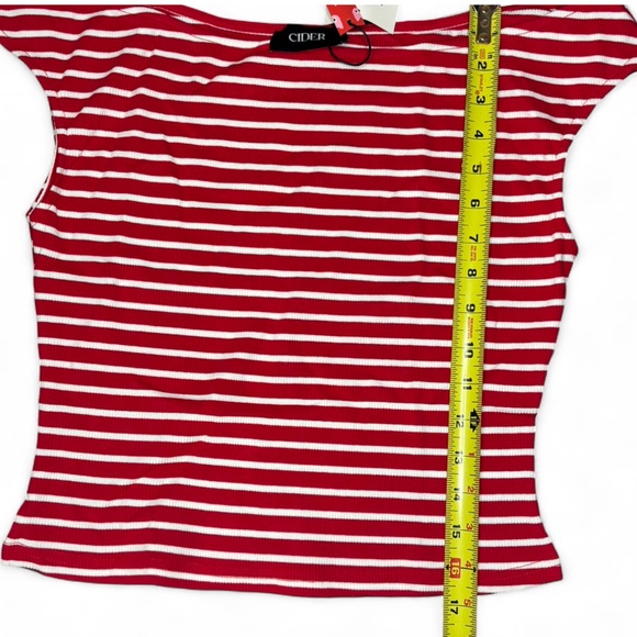 CIDER Red & White Striped Ribbed Cap Sleeve Top NWT - Picture 5 of 5